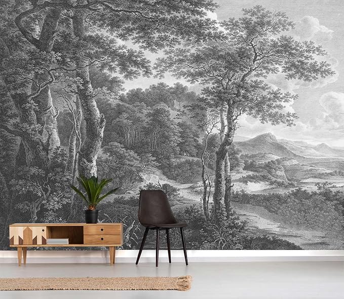 YQWDMX - Vintage Forest Peel and Stick Wallpaper Grey Jungle Mural for Bedroom ZY01 XL