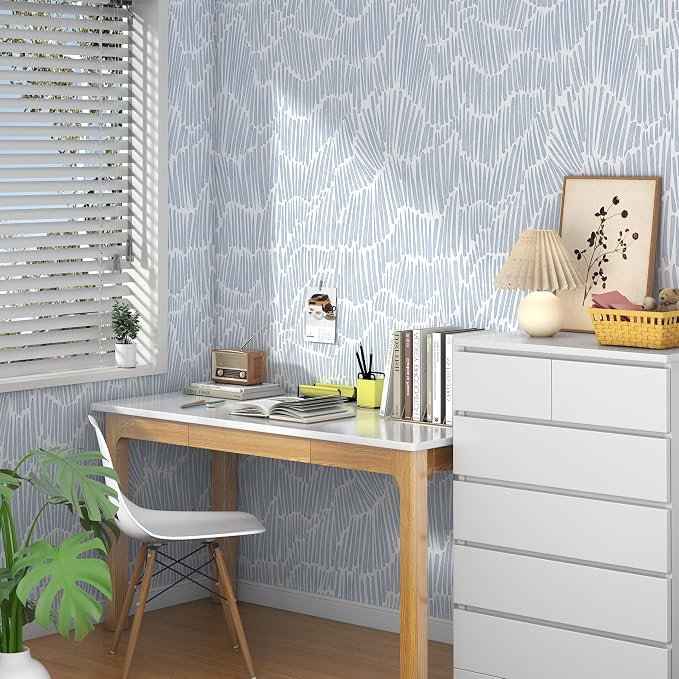 Theper Blue Wallpaper 17.3"×393" Modern Striped Peel and Stick Wallpaper Boho Removable Self Adhesive Wall Paper for Bedroom Waterproof Blue and White Contact Paper for Home Decor