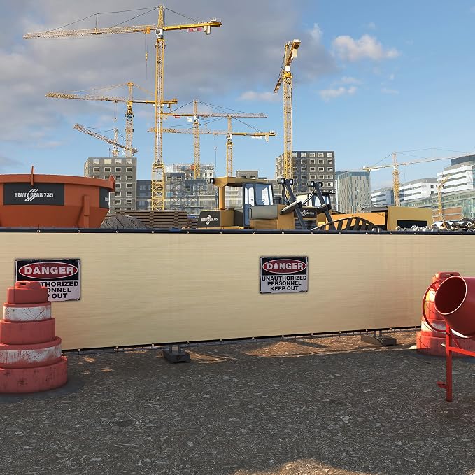 Amgo Custom Made 8' x 52' Beige Fence Privacy Screen Windscreen with Bindings & Grommets, Heavy Duty for Commercial and Residential, 90% Blockage, Cable Zip Ties Included (We Customize)