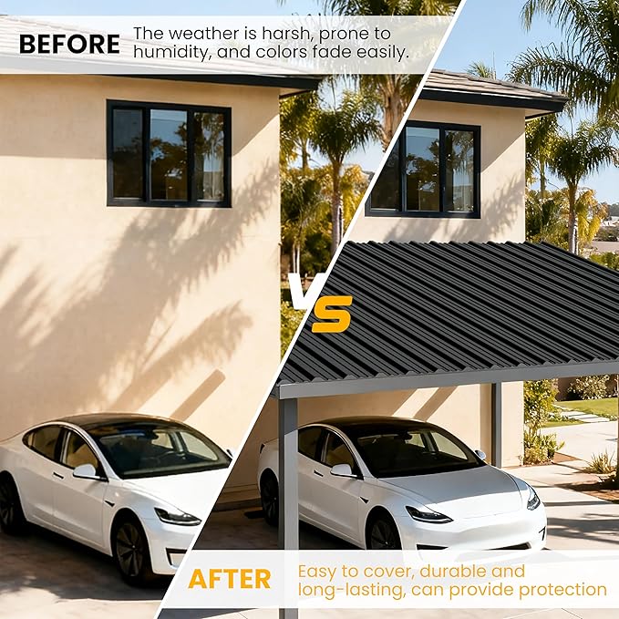 20 pcs Metal Roofing Panels - Corrugated Galvanized Roof Panels L61.02x W17.72 Inch, Waterproof Tin Roof Sheets for Garages,Sheds, Stables and Mobile Homes, Includes Screws(Black,L61.02''-20)