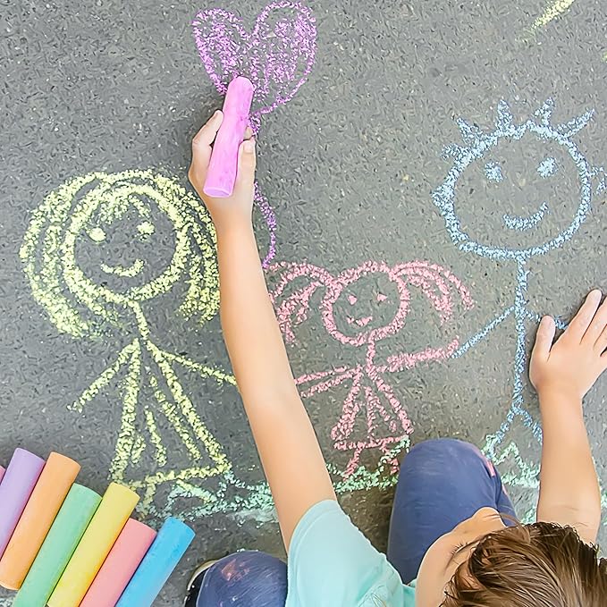 JOYIN 24 PCS Washable Sidewalk Chalks Set Non-Toxic Jumbo Chalk for Schools, Outdoor Art Play, Paint on Chalkboard, Blackboard and Playground (6 Colors)
