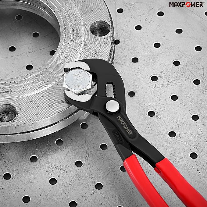 MAXPOWER 7" 10" 12" Water Pump Pliers, Quick Adjustment Push Button Pliers | Jaw Capacity 0.98" 1.4" 1.6", 3-pieces Tongue-and-Groove Pliers Set