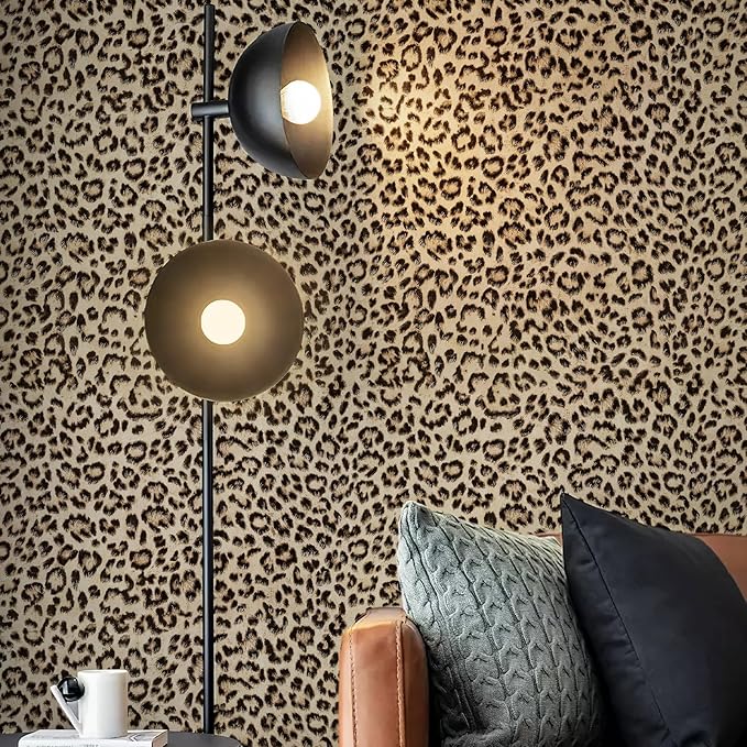 JiffDiff Leopard Print Peel and Stick Wallpaper, Waterproof Removable Self Adhesive Textured Wall Paper, Yellow Unique Funky Cheetah Contact Paper for Bedroom and Bathroom 1200"X17.3"(144.3 sq. ft)