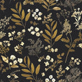 Laatse Black Gold Wallpaper Peel and Stick Dark Floral Wallpaper 17.5in x 118in Vintage Leaf Contact Paper Vinyl Waterproof Self Adhesive Boho Botanical Wall Paper for Bedroom Cabinet Décor