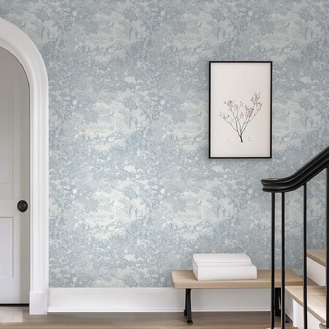 Ismoon Vintage Wallpaper Peel and Stick Blue Neutral Wallpaper 17.3in x16.4ft Forest Animals Contact Paper for Bedroom Thicken Waterproof Self-Adhesive Wall Paper Removable Renter Friendly Vinyl