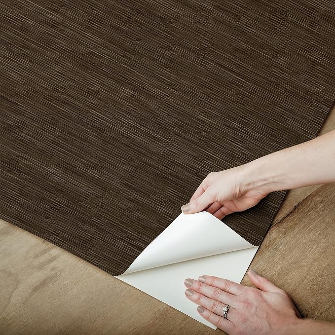 NuWallpaper x Society Social Brown Classic Faux Grasscloth Peel & Stick Wallpaper, SSS6010