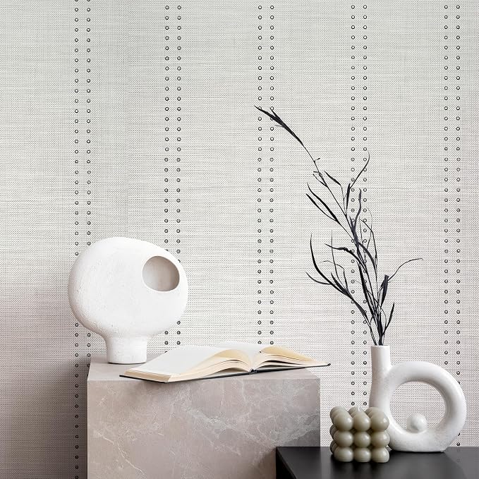 Ansehan Hand-Crafted Wallcovering HA4001 Droplets Stripe 36" W x8 Yard L Textured, Modern, Non Prepasted Natural Home Décor for Holiday Home Decor, Repose Grey/Dark Sliver