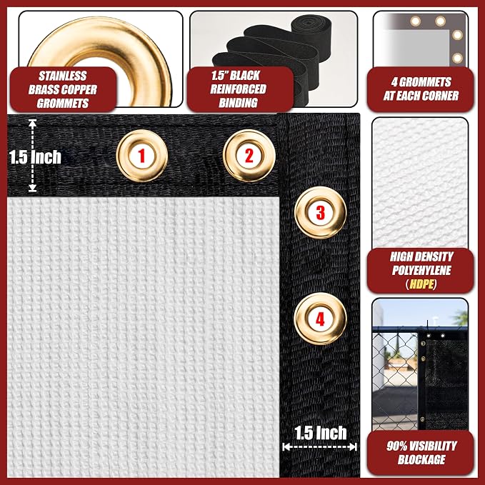 Amgo Custom Made 8' x 197' White Fence Privacy Screen Windscreen with Bindings & Grommets, Heavy Duty for Commercial and Residential, 90% Blockage, Cable Zip Ties Included (We Customize)