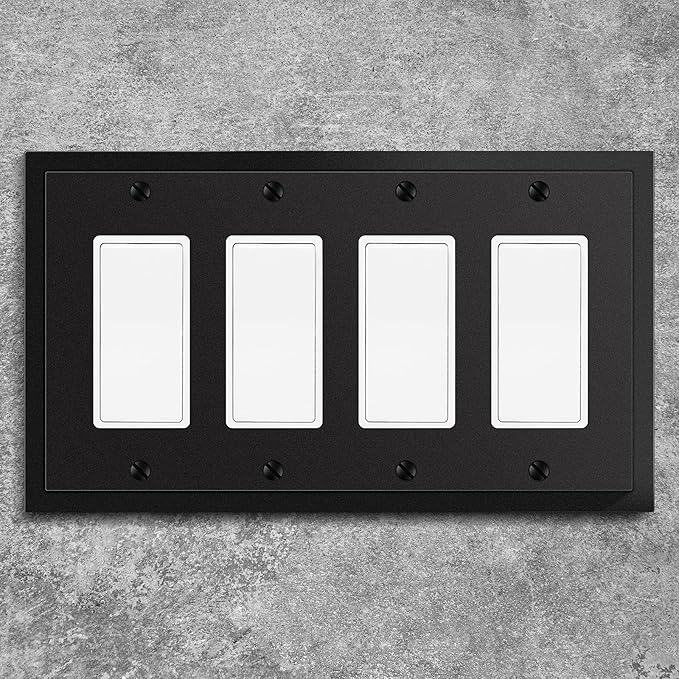 Henne Bery Modern Edge Decorative Wall Plate Switch Plate Outlet Cover, Durable Solid Zinc Alloy (Quad Decorator, Matte Black)