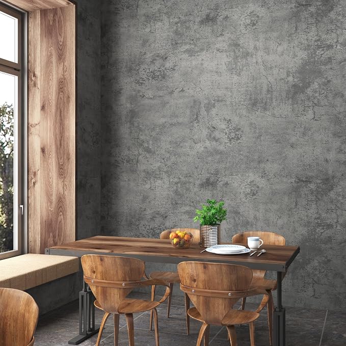 Concrete Peel Stick Grey Countertop Contact Paper Gray Cement Industrial Wall Paper [Thicken] Matte 3D Textured Self Adhesive Waterproof Wallpaper for Office Store Restaurant DIY Decor Wall Sticker