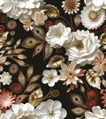 White Gold Floral Wallpaper Peel and Stick Dark Flower Contact Paper 17.5in x 393in Vintage Wallpaper Vinyl Waterproof Self Adhesive Boho Leaf Botanical Wall Paper for Bedroom Cabinet Table Decoration