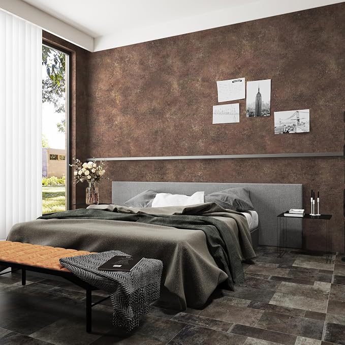 32x78inch Wide Concrete Wallpaper Peel and Stick Retro Brick Red Granite Countertop Contact Paper Brown Stone Wall Paper Matte Thicken Bubble-Free Design Waterproof Self-Adhesive Vinyl Wall Stickers