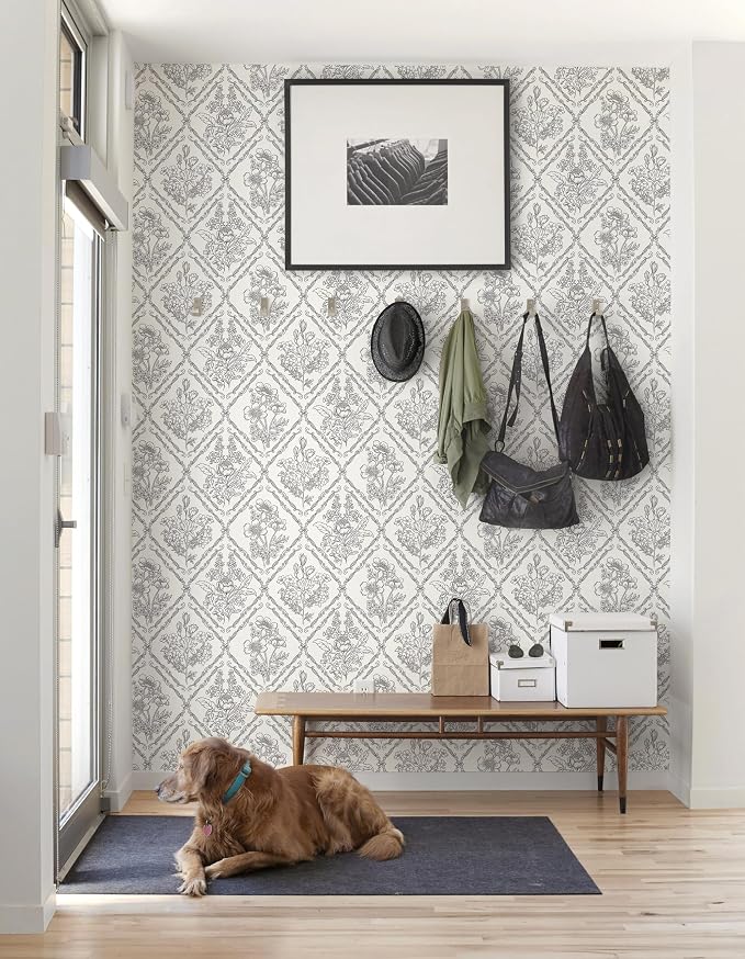 Toduso Peel and Stick Wallpaper Vintage Wall Paper Black and Cream White Contact Paper Removable Wallpaper for Kitchen Bathroom Bedroom Floral Waterproof Self Adhesive Vinyl Drawer Decor 17.3"x393.7"