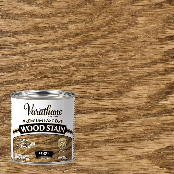 Varathane Premium Fast Dry Wood Stain | 1 Hour Dry Time | 1 Coat Color | Interior Wood Stain | Furniture, Cabinets, Doors, Trim | Half Pint | Golden Oak