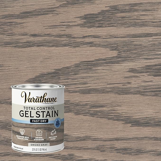 Varathane Total Control Gel Stain | Low Odor Water-Based Formula | Thick Gel Formula for Vertical Surfaces | Ideal for Wood, Metal & Fiberglass | Quart | Smoke Gray | 2 Pack