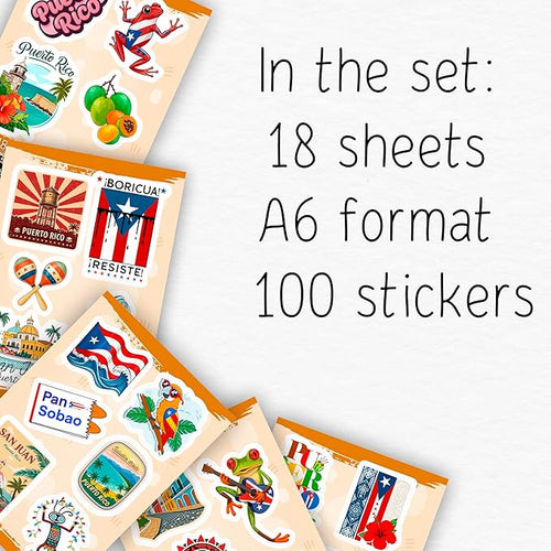 100Pcs Puerto Rico Stickers and Decals for Water Bottle, Laptop - Puerto Rico Gifts, Party Supplies & Dacorations - Puertorican Gifts - Gift for Women & Men