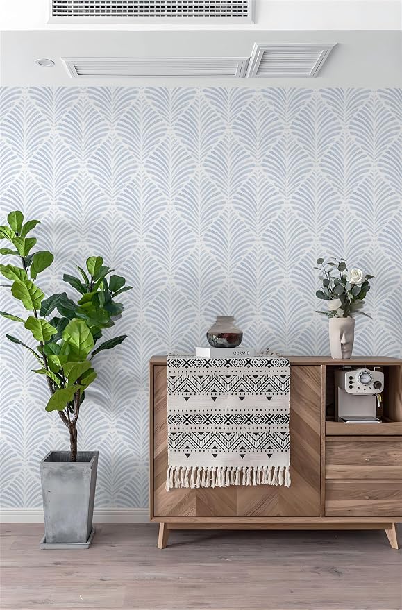 Safiyya Peel and Stick Wallpaper Boho Contact Paper 17.3"x393" Blue Geometric Modern Wall Paper Self Adhesive Removable Wallpaper for Bedroom Vinyl Rolls