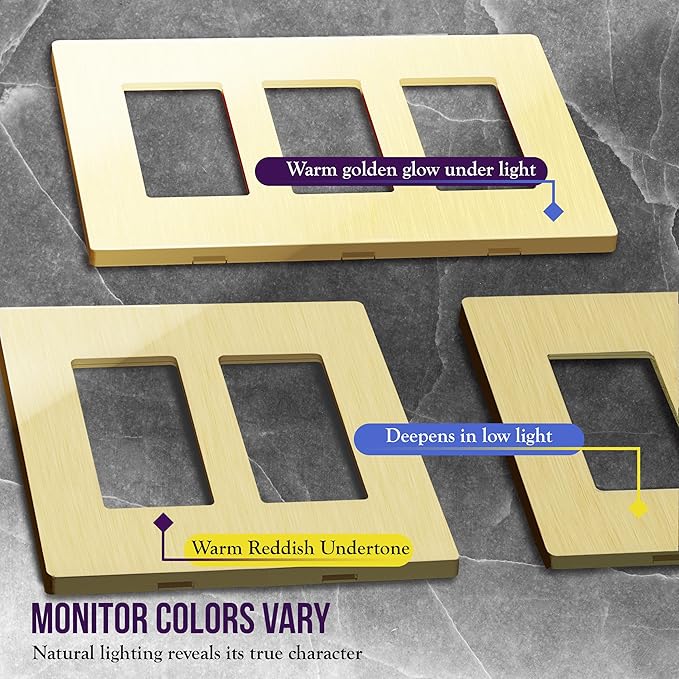 ENERLITES Elite Series Screwless Decorator Wall Plate Child Safe Outlet Cover, Size 2-Gang 4.68" H x 4.73" L, Unbreakable Polycarbonate Thermoplastic, SI8832-BGD-10PCS, Brushed Gold 10 Pack
