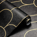 Yasinet Peel and Stick Wallpaper Black and Gold Wallpaper Modern Geometric Contact Paper for Bedroom Black Removable Self Adhesive Waterproof Wall Paper for Bathroom cabinets Vinyl 17.3”x393.7”