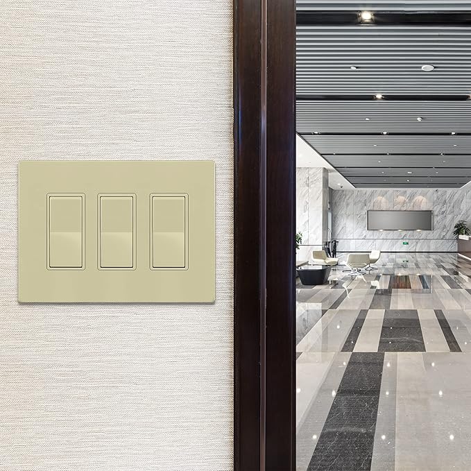ENERLITES Screwless Decorator Wall Plates Child Safe Outlet Covers, Gloss Finish, Medium Size 3-Gang 4.88" H x 6.77" L, Unbreakable Polycarbonate Thermoplastic, SI8833M-I, Ivory