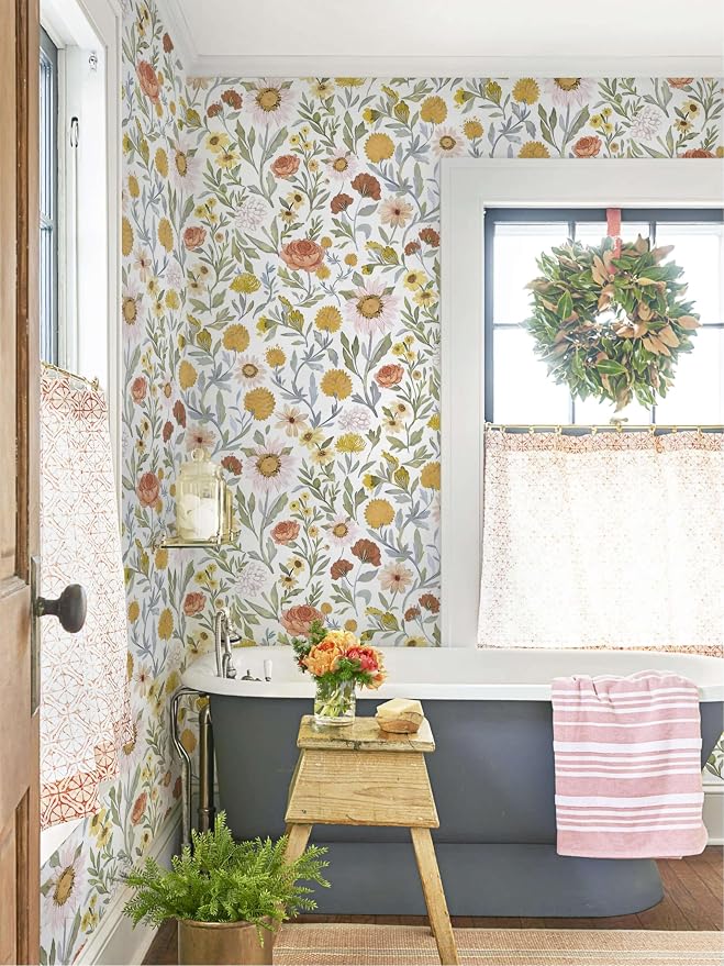 Dimoon 197"x17.3" Contact Paper Peel and Stick Wallpaper Floral Wallpaper for Cabinets Drawers White and Pink Bathroom