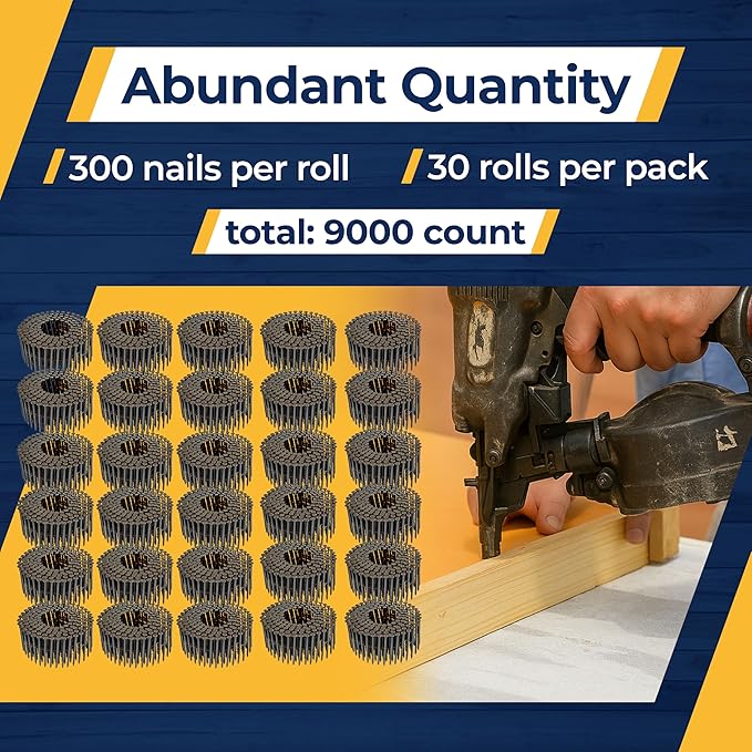 Rockin Rolls Siding Nails 2 Inch - 9000 Count – 15 Degree Wire Collated Coil Siding Nails, Full Round Head Galvanized Steel Nails, Fence Nails for Wood Fencing, Fits Siding Nailer & Coil Nail Gun