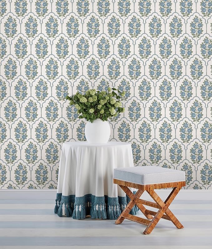 NuWallpaper x Society Social Floral Bazaar Green and Blue Peel and Stick Wallpaper, SSS6316