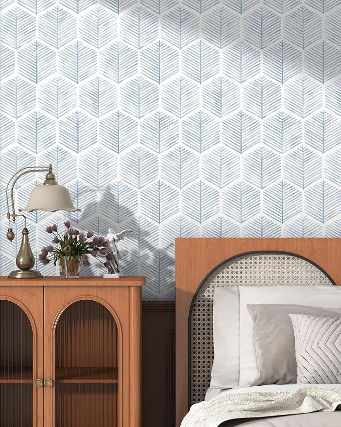 Geometric Peel and Stick Wallpaper Boho Contact Paper Vinyl 17.3''×197'' | Self Adhesive Wallpaper Modern Beige and White Wall Paper Removable Decorative Wallpapers for Bedroom Bathroom Cabinets Décor