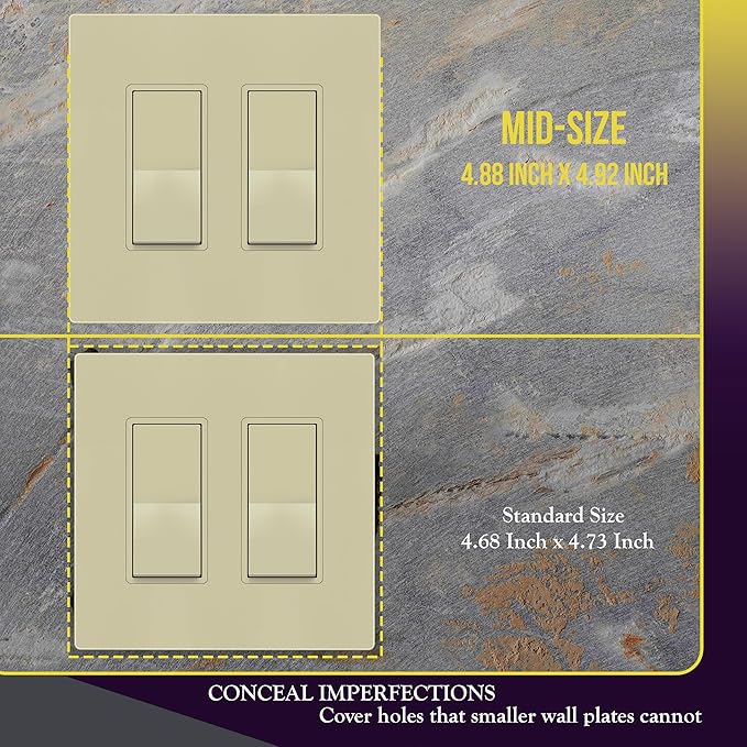 ENERLITES Screwless Decorator Wall Plates Child Safe Outlet Covers, Gloss Finish, Midway Size 2-Gang 4.88" H x 4.92” L, Unbreakable Polycarbonate Thermoplastic, SI8832M-I, Ivory
