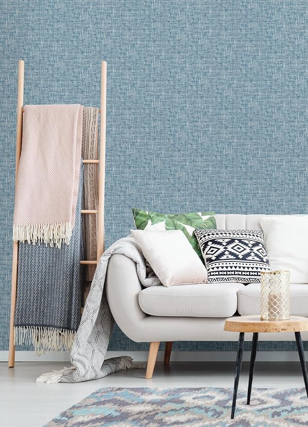 NuWallpaper NU2918 Navy Poplin Texture Peel & Stick Wallpaper, Blue