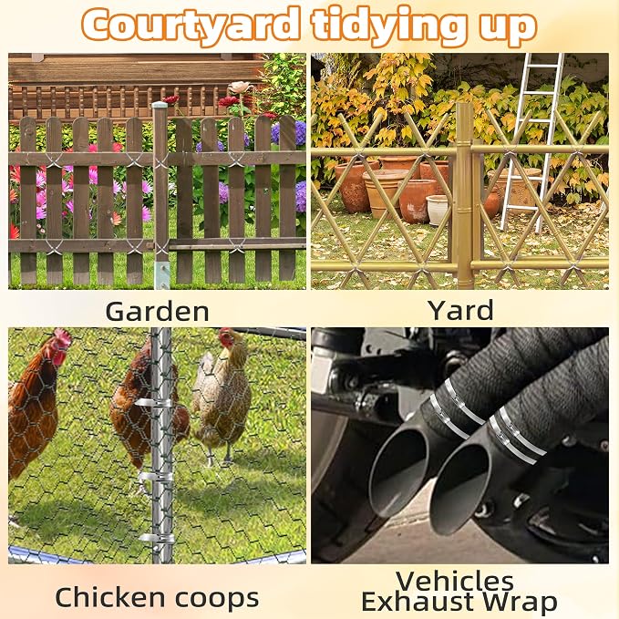 Stainless Steel Cable Tie Gun, 300PCS 304 Metal Zip Ties Heavy Duty Outdoor, 200LBS Tensile Strength & UV Resistant for Vehicles Exhaust Wrap Wire Fence Chicken Coop