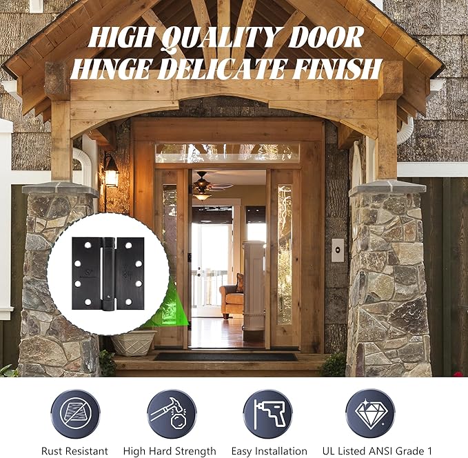 Self Closing Door Hinges 3 Pieces 4-1/2 Inch Oil Rubbed Bronze Auto Close Hinge Adjustable Spring Hinges Square Corner Commercial Door Closer Hinge Iron