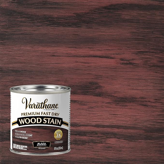 Varathane Premium Fast Dry Wood Stain | 1 Hour Dry Time | 1 Coat Color | Interior Wood Stain | Furniture, Cabinets, Doors, Trim | Half Pint | Black Cherry