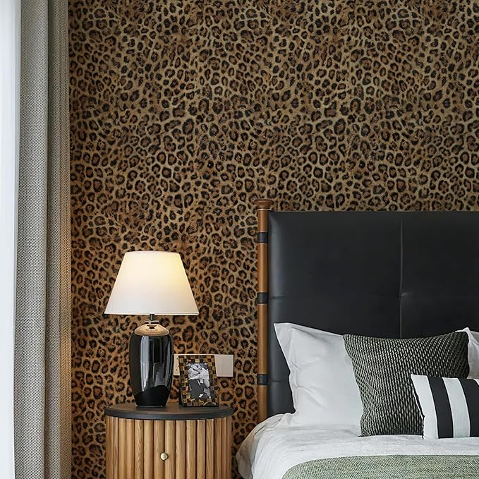 Upgrade Brown Leopard Print Peel and Stick Wallpaper, 17.3" x 120" | Waterproof Removable Self Adhesive Wallpaper, Unique Funky Cheetah Contact Paper for Bedroom, Bathroom, Decor,14.4 sq.