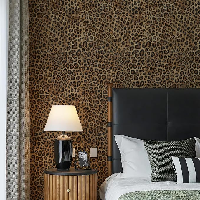 Upgrade Brown Leopard Print Peel and Stick Wallpaper, 17.3" x 800" | Waterproof Removable Self Adhesive Wallpaper, Unique Funky Cheetah Contact Paper for Bedroom, Bathroom, Decor,96.2 sq.