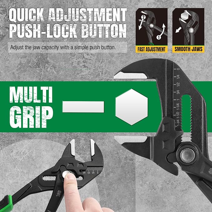 SK Pliers Wrench Set, Adjustable Parallel Smooth Jaw, 6'', 7.5'', 10''&12'' | 4-Piece Water Pump Pliers, Groove Joint Pliers, Premium CR-V Steel, Ergonomic Anti-slip Handle, with Rolling Pouch