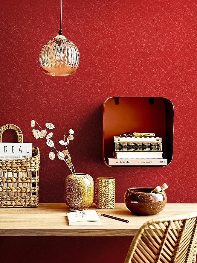 Safiyya 393"x 17.3" Red Silk Wallpaper Textured Contact Paper Removable Wallpaper Peel and Stick for Walls Solid Color Decorative Self Adhesive Wall Paper Vinyl Rolls