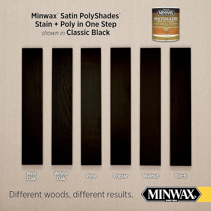 Minwax PolyShades Wood Stain + Polyurethane Finish – ½ Pint, Classic Black, Satin