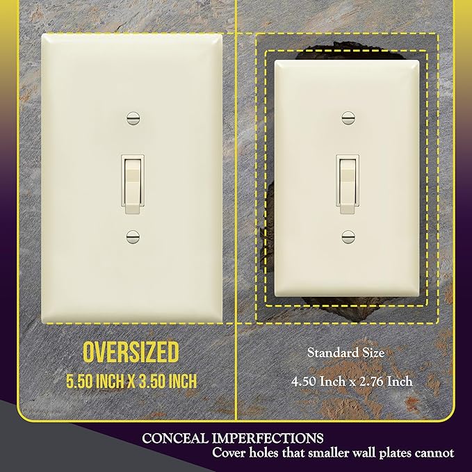 ENERLITES Toggle Light Switch Wall Plate, Gloss Finish, Jumbo Switch Cover, Oversized 1-Gang 5.5" x 3.5", Unbreakable Polycarbonate Thermoplastic, 8811O-LA, Light Almond
