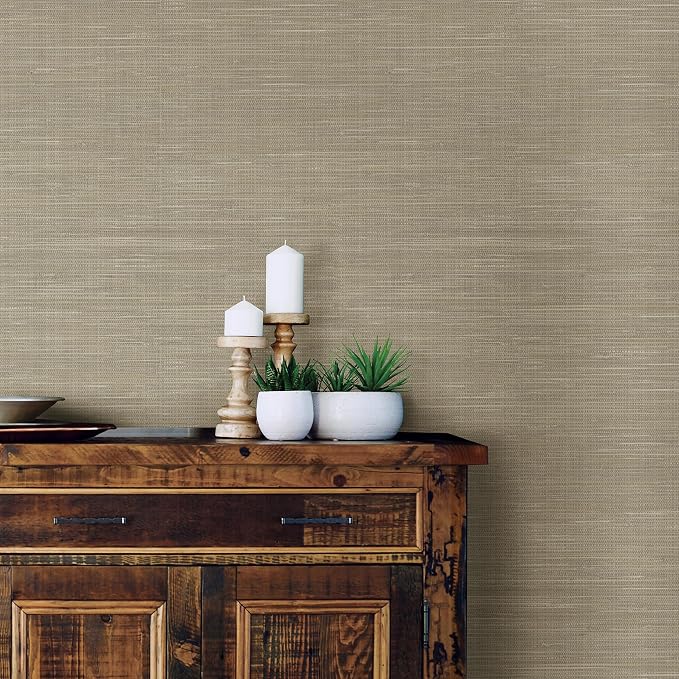 NuWallpaper Neutral Grasscloth Peel and Stick Wallpaper, Textured Removable Wallpaper, Renter-Friendly, 20.5 in x 18 ft