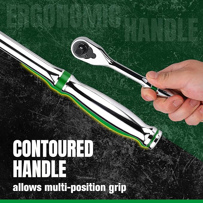 SK 3/8" Drive Ratchet Handle, Pear Head, 90-Tooth Ratchet, Alloy Steel | Reversible Switch for One-Handed Operation, Heat Treated SuperKrome Finish,Enclosed Head with Contoured Handle