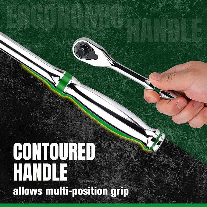 SK 1/4" Drive Ratchet Handle, Pear Head, 90-Tooth Ratchet, Alloy Steel | Reversible Switch for One-Handed Operation, Heat Treated SuperKrome Finish,Enclosed Head with Contoured Handle