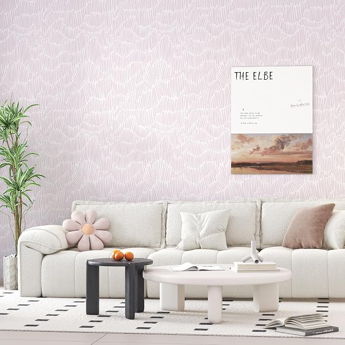 Theper Pink Contact Paper Striped Peel and Stick Wallpaper Boho 17.3"×78.8" | Simple Modern Removable Self Adhesive Wallpaper for Bedroom Cabinets Waterproof White and Pink Wall Paper Vinyl Roll
