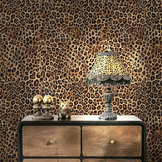 Upgrade Brown Leopard Print Peel and Stick Wallpaper, 17.3" x 400" | Waterproof Removable Self Adhesive Wallpaper, Unique Funky Cheetah Contact Paper for Bedroom, Bathroom, Decor,48.1 sq.