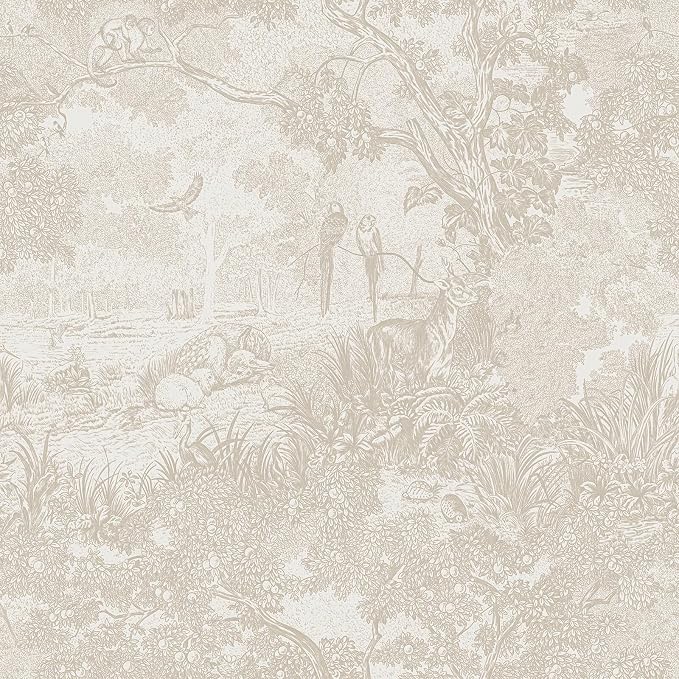 Heroad Peel and Stick Wallpaper Beige Neutral Vintage Forest Animals Floral Wallpaper Removable Self-Adhesive Contact Paper for Bedroom Living Room Cabinets Decoration Thicken Vinyl 17.3" x 393"
