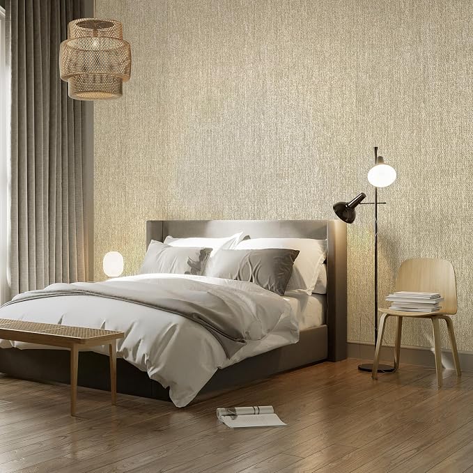 Ansehan Wallcovering W707 Terraces Collection 36" W x 8 Yard L, Natural Paper Weave Grasscloth Modern Texture Wallcovering for Living Room Bedroom Feature Wall, Biscotti