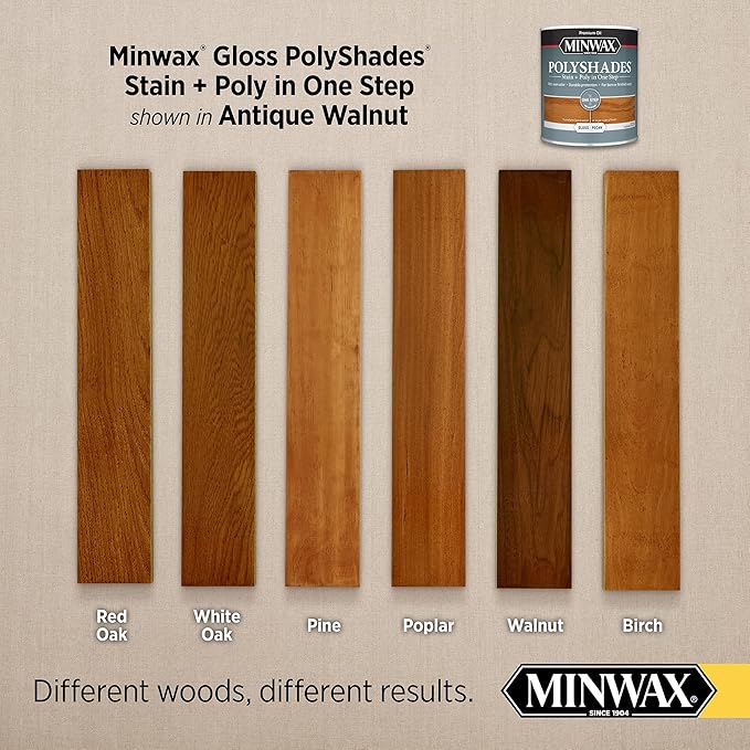 Minwax PolyShades Wood Stain + Polyurethane Finish – ½ Pint, Antique Walnut, Gloss