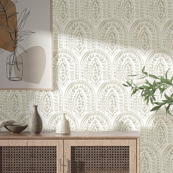 Peel and Stick Wallpaper Modern Wall Paper Boho Removable Wallpaper Peel and Stick Brown and White Self-Adhesive Contact Paper for Bathroom Bedroom Kitchen Wall Decor 17.3" x 394"