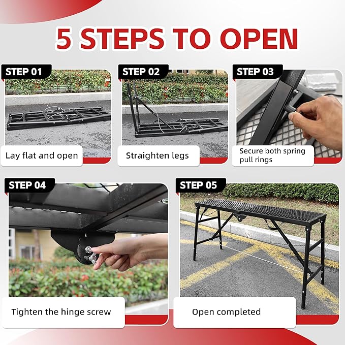 Scaffolding Platform 11.81"x59.05" Adjustable Work Platform Support 660 lbs Portable Scaffold 5 Gear Adjust Height 31 to 46 inches Folding Ladder Step Stool Non Slip (59.05"x11.81")