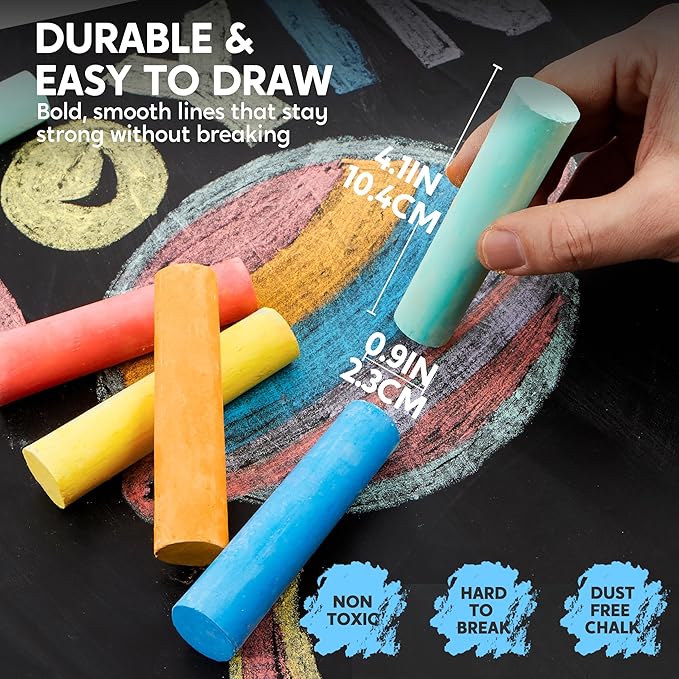 JOYIN 16 PCS Sidewalk Chalks Set Non-Toxic Washable Jumbo Chalk Bulk for Toddlers 1-3, Painting on Chalkboard, Driveway and Playground, Outdoor Activities, Gift for Kids, School Supplies